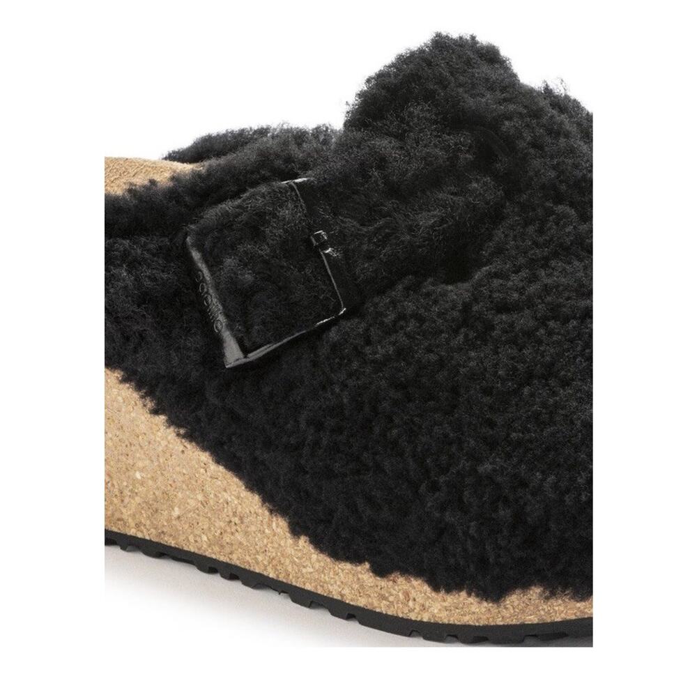 Birkenstock Papillion Black Shearling Cork Wedge Clog Mule EU 38 US 7 Wm’s NWT - Picture 4 of 12